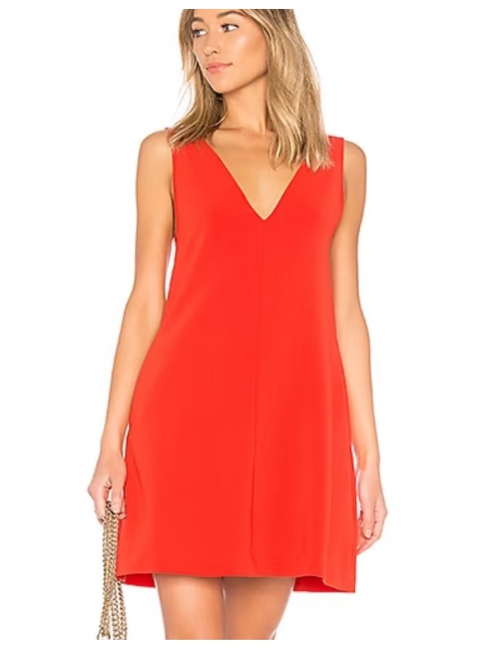 Red V-Neck Sleeveless Shift Dress